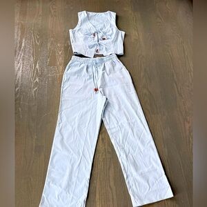Women's White Two-Piece Tank & Wide-Leg Pants Set(NEW)
